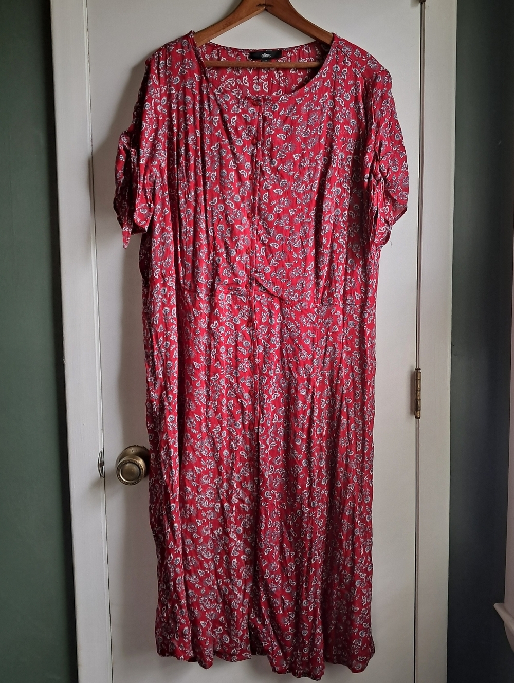 Ellos Red Floral Button-Front Prairie Dress